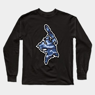 Cortes Island Silhouette in Blue Camouflage - Camo Pattern - Cortes Island Long Sleeve T-Shirt